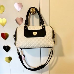 Betsey Johnson black and white leather satchel